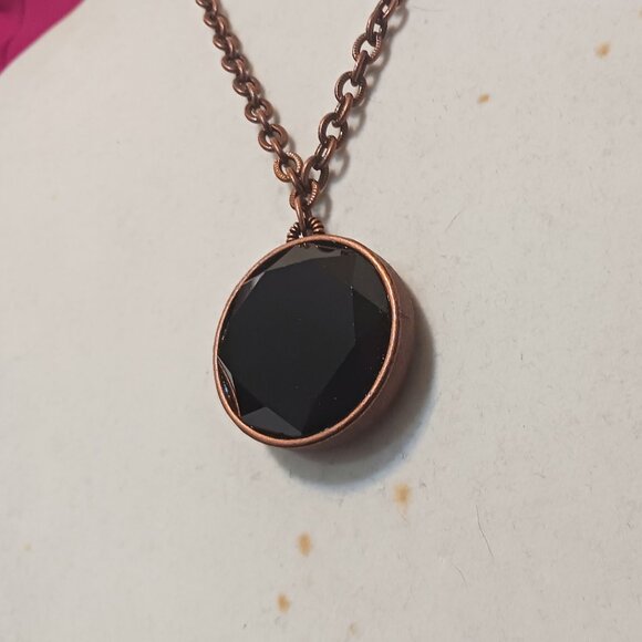 Handmade Vintage Reversable Copper and Black Obsidian Pendant Necklace - Picture 7 of 9